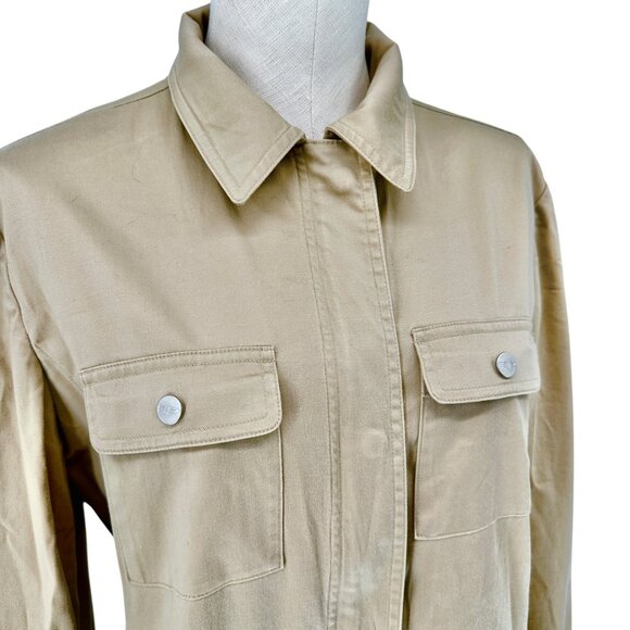 Evan-Picone Shacket Womens S Stretch Beige Shirt Jacket LS Pockets Zip Snap - Picture 2 of 13
